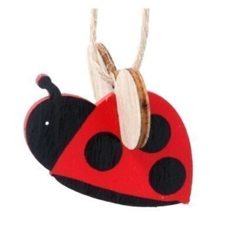 Wooden red and black ladybird hanging decoration. The perfect addition to your home for Easter and Spring. By Gisela Graham.